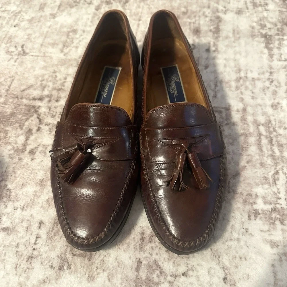 Bragano by Cole Haan Brown Leather Tassel Loafers Mens 11‎ Italy Office Vintage